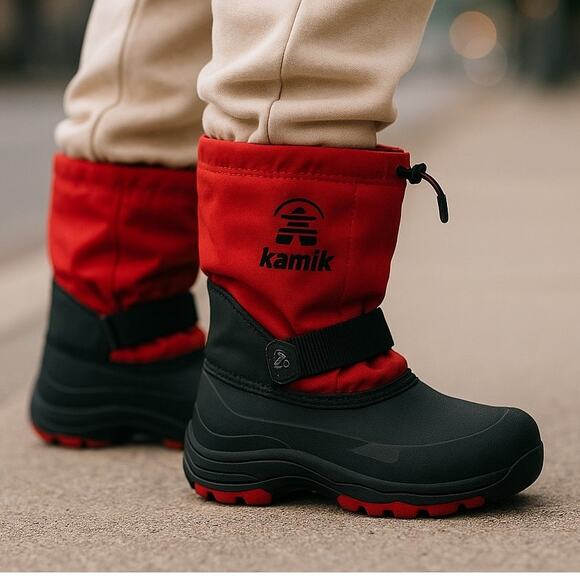 KAMIK Red & Black Lined Insulated Water Bug Winter Boots ~ Youth Size 2 - Picture 1 of 9